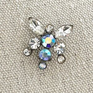 Vintage Rhinestone Dragonfly Brooch Pin Silver Tone Setting Minimalist Blue